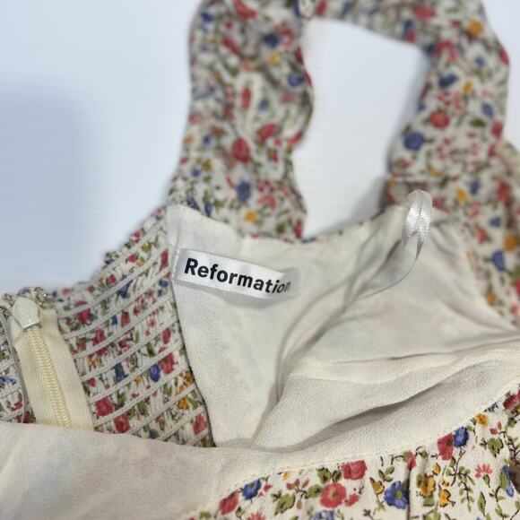 Reformation Paris Mini Dress Women’s 0 Floral Sweetheart Smocked Spring Sorority - Picture 8 of 16